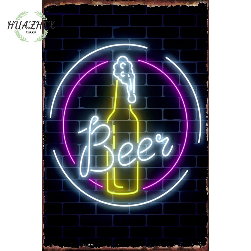 Neon Bar Metal Tin Sign Open Decoration Plate Beer Wall Decor Room