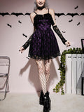 Purple Gothic Lace Up Back Cami Dress Halloween Costume Without Gloves