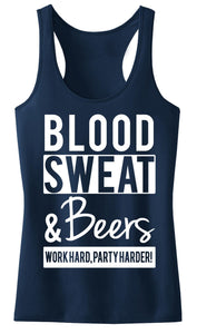 BLOOD SWEAT & BEERS Tank Top, Navy Blue with White