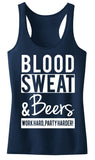 BLOOD SWEAT & BEERS Tank Top, Navy Blue with White