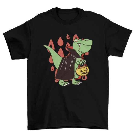 T-rex vampire dinosaur with  Halloween costume t-shirt