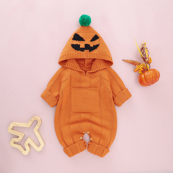 Baby Solid Color Monster Print Pattern Halloween Romper